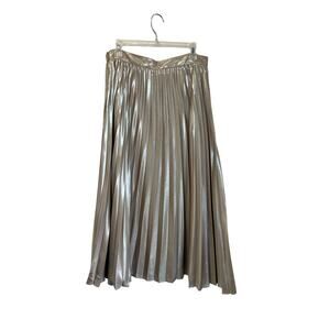 LOFT Champagne Metallic Pleated Midi Skirt Elegant Party Holiday NWT Size 8